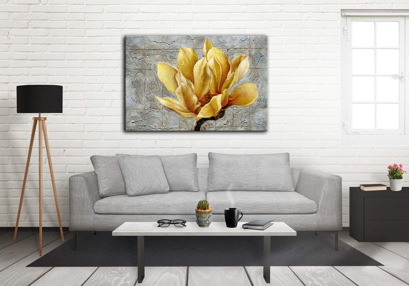 Urttiiyy Yellow Grey Flower Wall Art Abstract Gray Background Print on Canvas Home Decor Decal Pictures Poster for Bedroom Living Room Printed Painting Gifts Framed Ready to Hang - 36''x24'' - Image 5